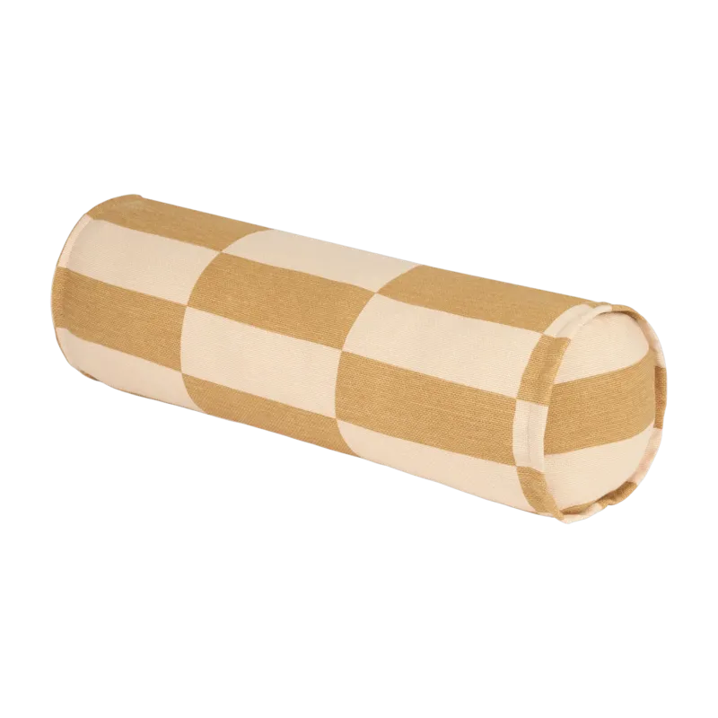 Coussin cylindrique en coton bio à carreaux moutarde et sable 50x18x18cm Vibes - Nobodinoz