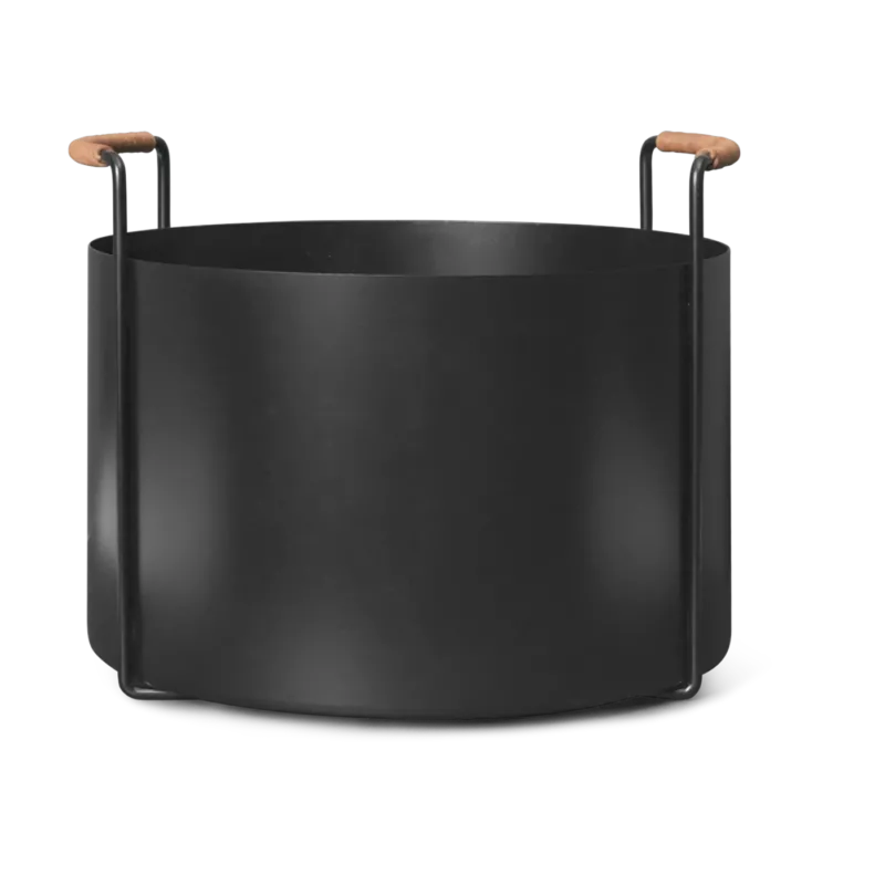 Panier à bois de chauffage en fer noir et cuir marron 42x40x32,4cm Port - Ferm Living