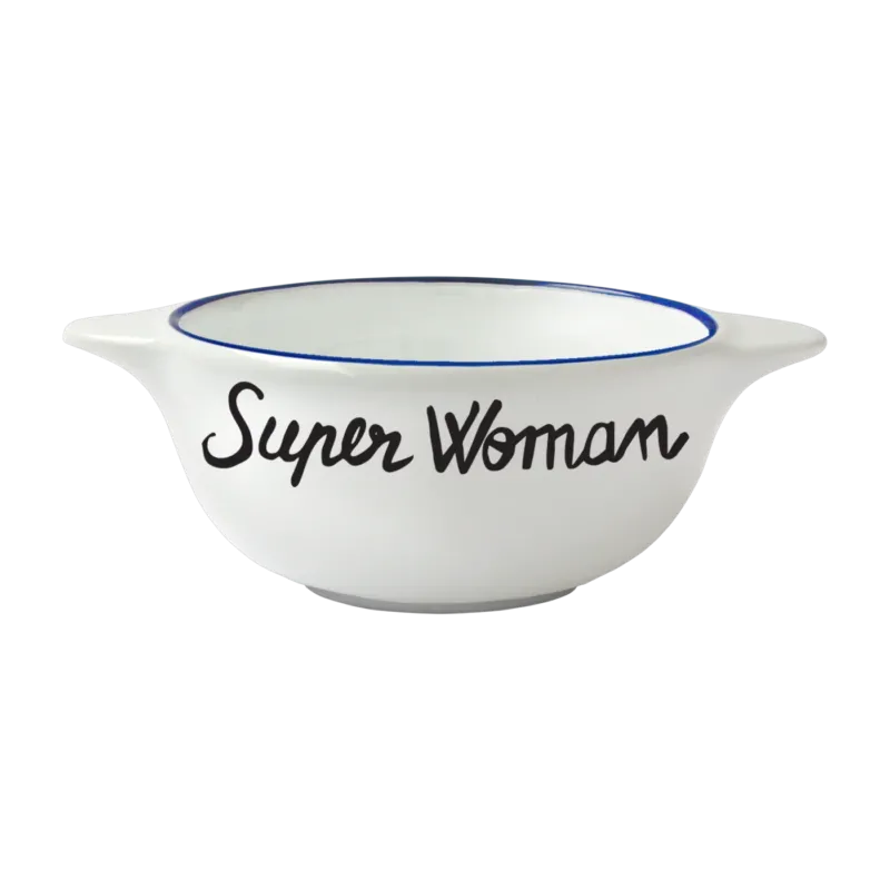 Bol breton en faïence blanche Super Woman - Pied de poule