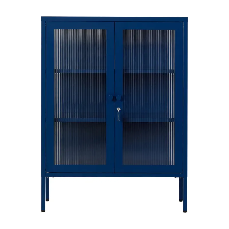Cabinet en acier bleu marine et verre cannelé 74x40x100cm The Mixer - Mustard Made