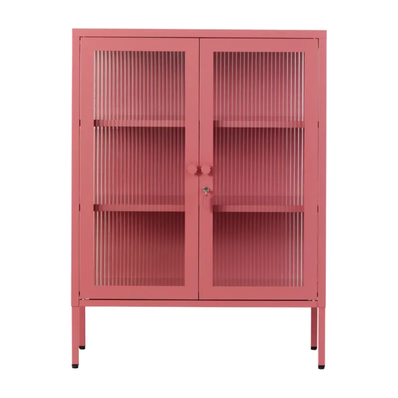 Cabinet en acier rose baie et verre cannelé 74x40x100cm The Mixer - Mustard Made