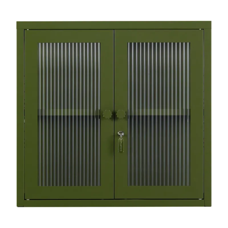 Armoire murale en acier vert olive et verre cannelé 60x18x57cm The Kit - Mustard Made