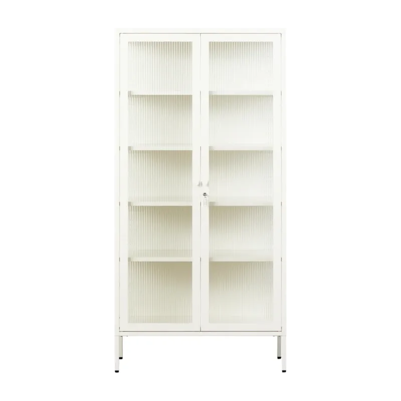 Vaisselier en acier blanc craie et verre cannelé 85x40x170cm The Collector - Mustard Made