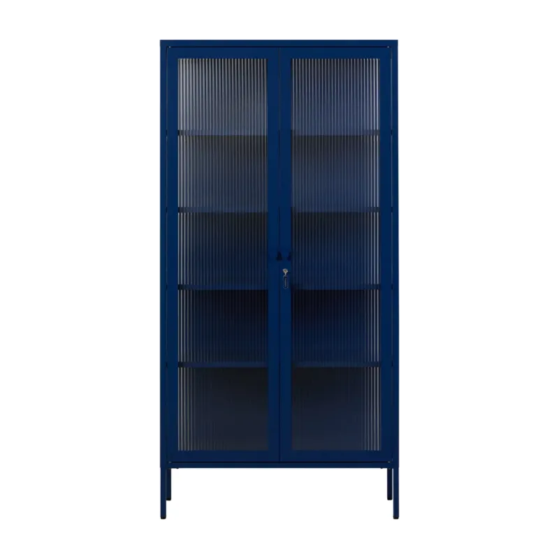 Vaisselier en acier bleu marine et verre cannelé 85x40x170cm The Collector - Mustard Made