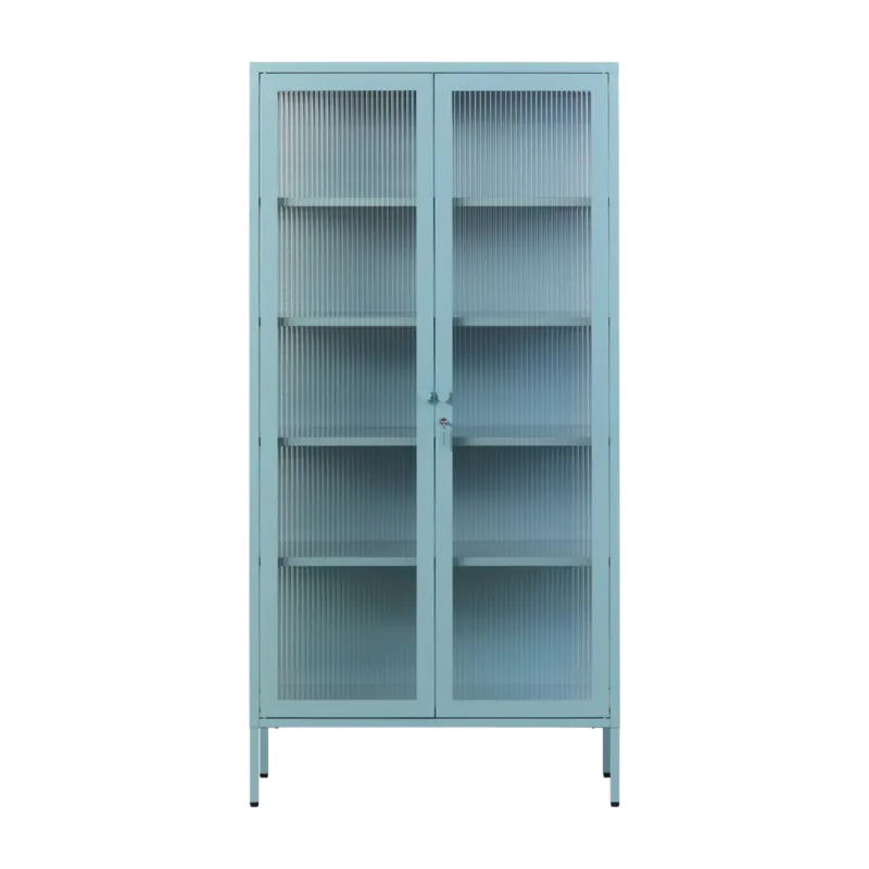 Vaisselier en acier bleu océan et verre cannelé 85x40x170cm The Collector - Mustard Made