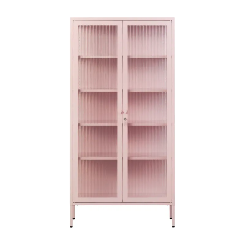 Vaisselier en acier rose blush et verre cannelé 85x40x170cm The Collector - Mustard Made
