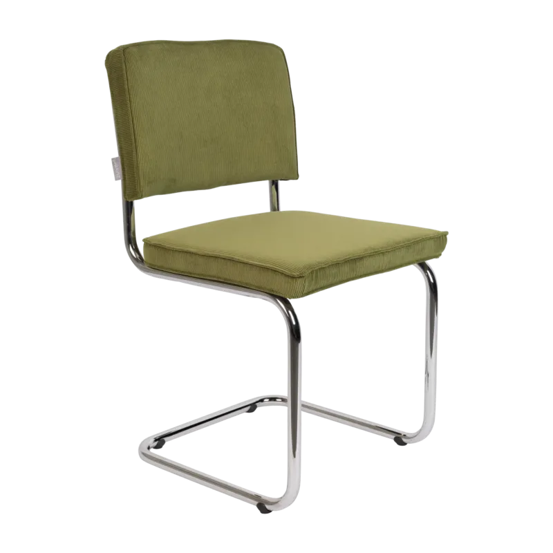 Chaise en tissu côtelé vert et acier chromé Ridge Rib - Zuiver