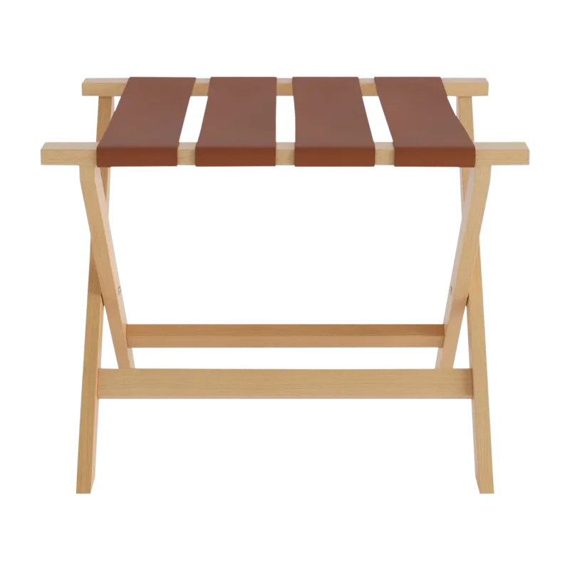 Porte-bagage en bois de hêtre clair et sangle en cuir 70x50x59cm Rack - Versmissen