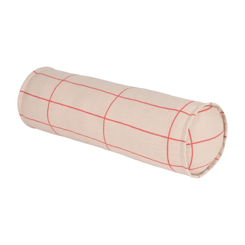 Coussin cylindrique en coton bio à rayures rose et rouge 50x18x18cm Vibes - Nobodinoz