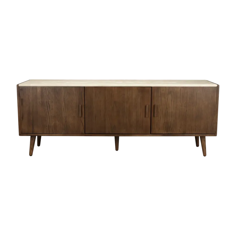 Buffet en travertin et chêne finition noyer 160x40x60cm Arda - Dutchbone