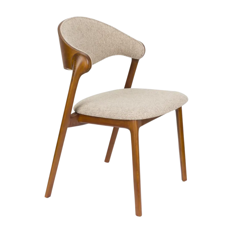 Chaise en bois et tissu beige Babington - Dutchbone