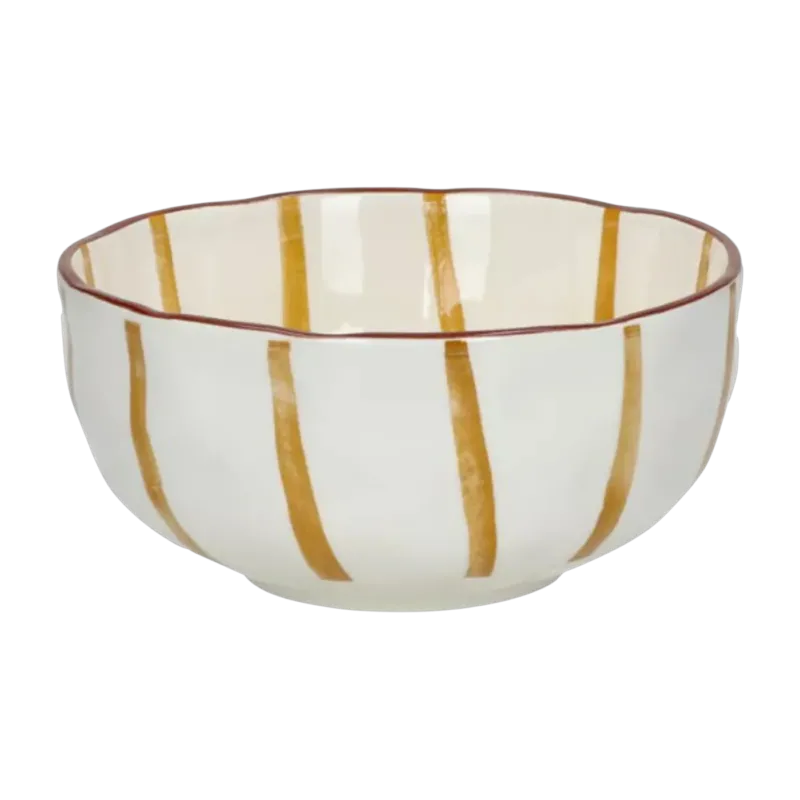 Bol à soupe en porcelaine rayée blanche et jaune 15x6cm - Pomax