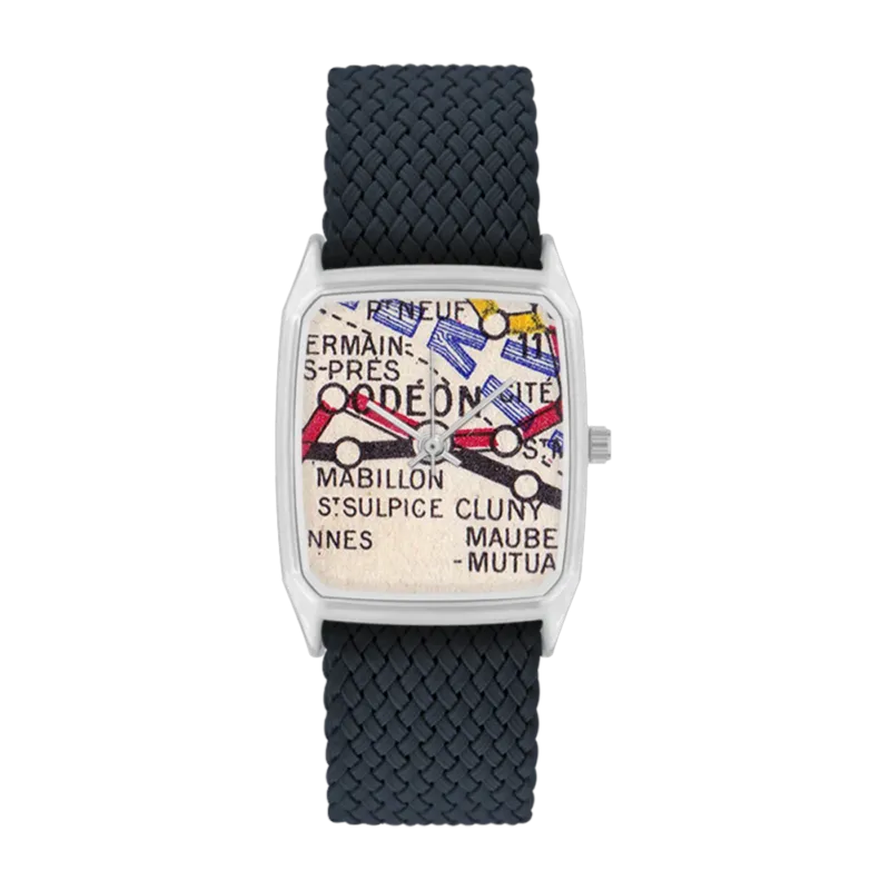Montre en perlon bleu nuit et cadran argenté Odéon - Laps