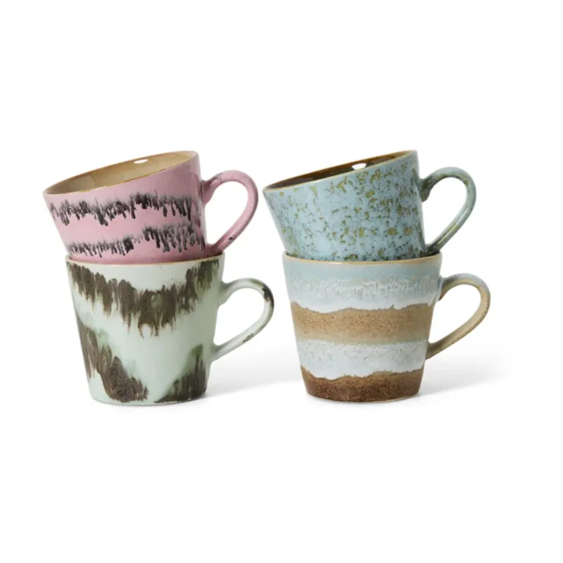 4 Tasses à cappuccino en céramique 12x9,5x8,5cm Vaisselle 70's - HKLiving