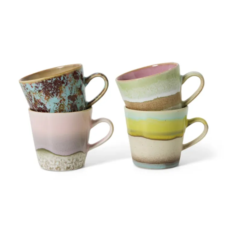 4 Tasses americano en céramiques 11,5x8,5x8cm Vaisselle 70's - HKLiving