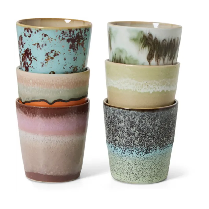 6 Tasses à café en céramique 7,5x7,5x8cm Vaisselle 70's - HKLiving