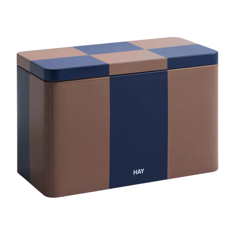 Boîte en fer marron et bleu nuit damier - HAY