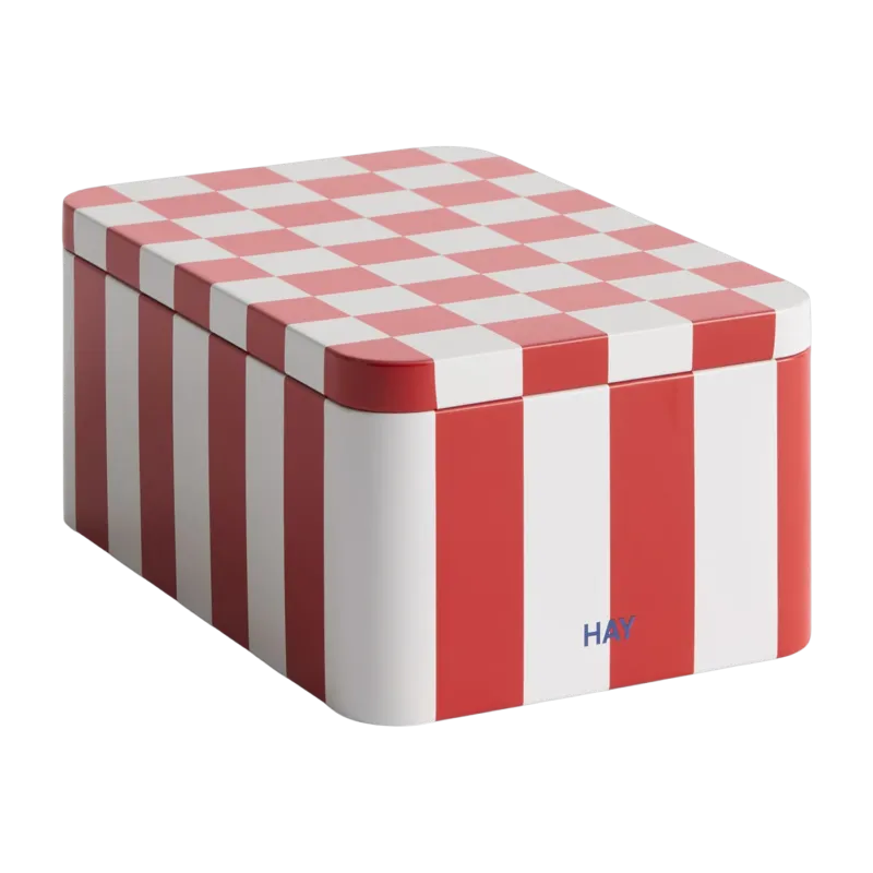 Boîte en fer rouge et blanc cassé damier - HAY
