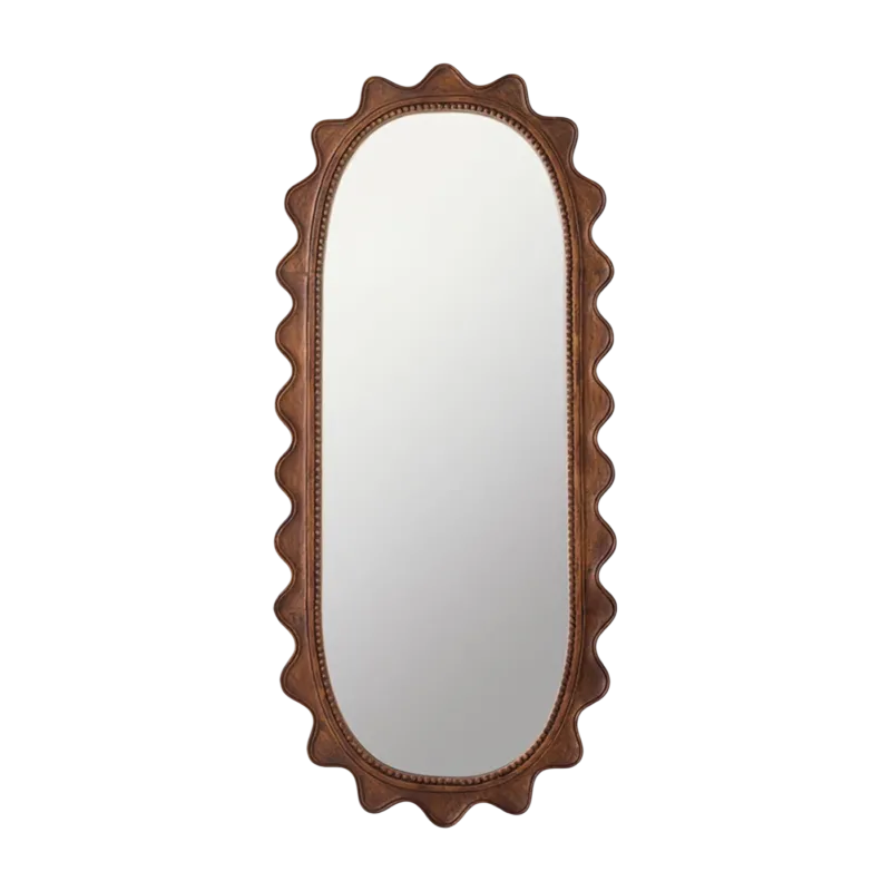 Miroir ondulé en bois teinté foncé 61 x 3,8 x 135 cm - HKliving