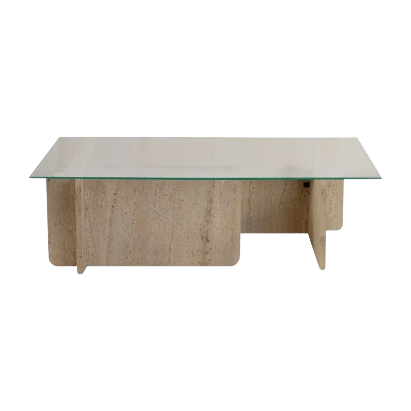 Table basse rectangulaire effet travertin et plateau en verre105x65x30cm Flavio - Home Design