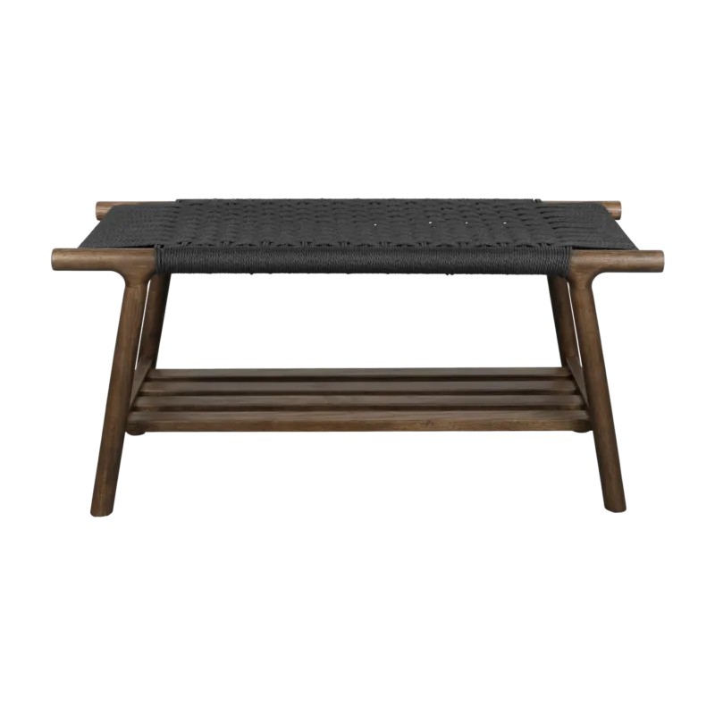 Banc en chêne massif et corde tressée noire 35x90x43cm Kintaro - Dutchbone