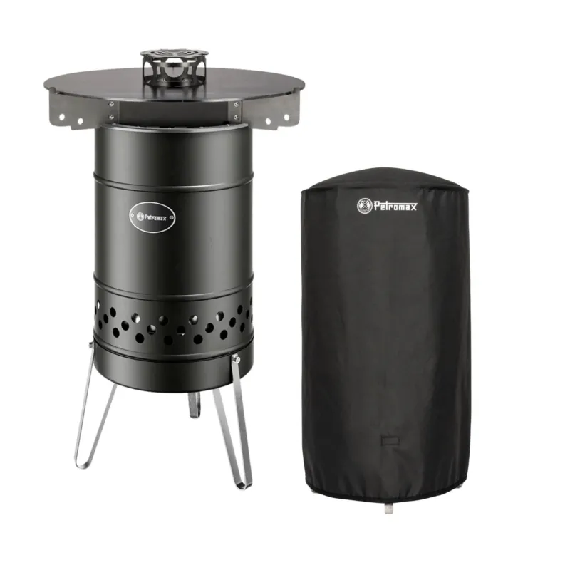 Feuertonne Pyron Black Edition + Grillplatte + Abdeckhaube