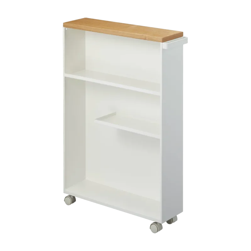 Rangement roulettes une face en acier blanc et bois - Yamazaki - The Cool Republic
