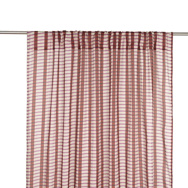 Rideau en voile de coton à carreaux marron et violet 140 x 280 x 1 cm Wendy - Nobodinoz - The Cool Republic