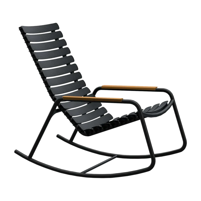 Rocking chair en plastique recyclé aluminium noire et bambou Reclips - Houe - The Cool Republic