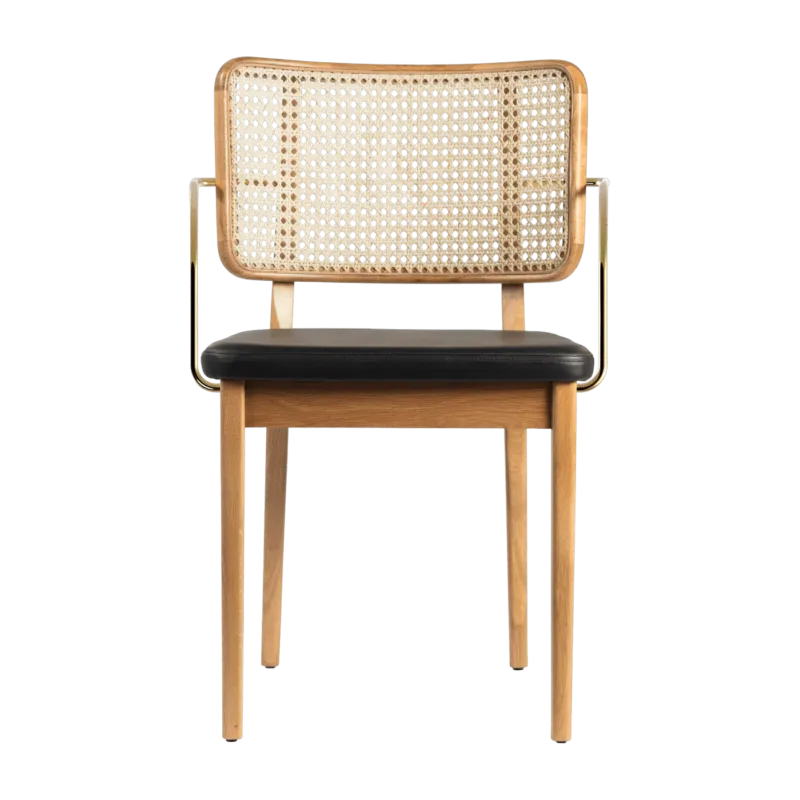 Set de 2 chaises avec accoudoirs en chêne naturel et cuir noir Cannage - RED Edition - The Cool Republic