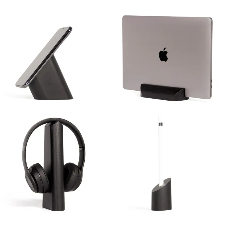Set de 4 accessoires de bureau en bois noir Risco Loma Mallo Sima GEO - Woodendot - The Cool Republic