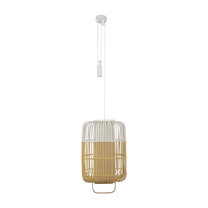 Suspension carré en bambou blanche L Bamboo Square - Forestier - The Cool Republic