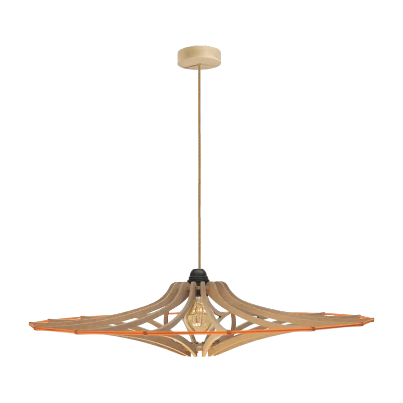Suspension Design bois et orange 65cm câble lin SINGING BRUT - RIF - The Cool Republic