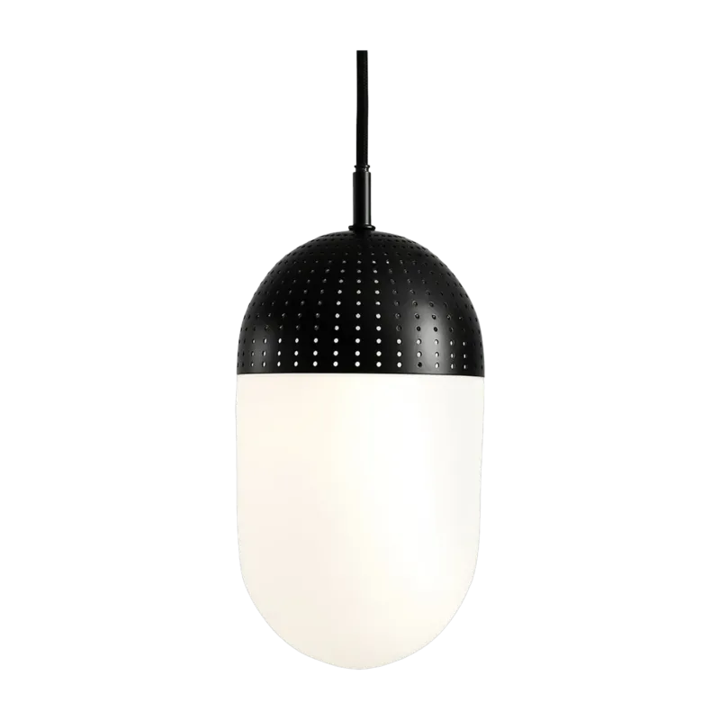 Suspension en métal noir et verre opale 12x21cm Dot L Noir - Woud - The Cool Republic