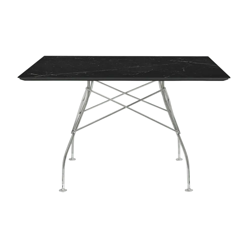 Table à manger effet marbre noir et chromé 118x118 Glossy - Kartell - The Cool Republic