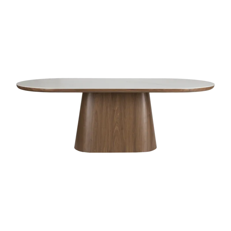 Table à manger ovale en bois de noyer et pierre blanche 180x90cm Octave - The Cool Republic - The Cool Republic