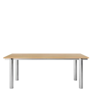 Table à manger rectangulaire en acier inoxydable brossé et chêne naturel vernis 200 x 90 cm Atura - Ferm Living - The Cool Republic