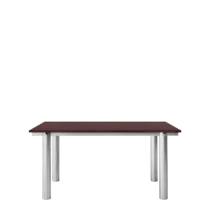 Table à manger rectangulaire en acier inoxydable brossé et lino bordeaux 160 x 90 cm Atura - Ferm Living - The Cool Republic