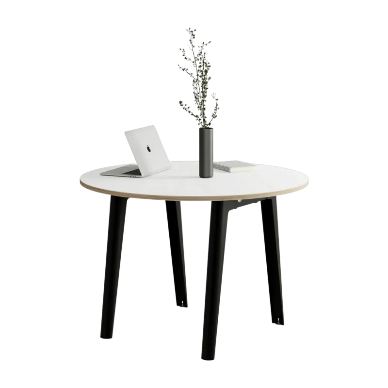 Table à manger ronde 110 cm en bois éco-certifié blanc et pieds noirs graphite New Modern - Tiptoe - The Cool Republic