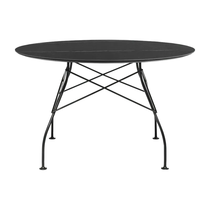 Table à manger ronde effet marbre noir et noir 118 cm Glossy - Kartell - The Cool Republic