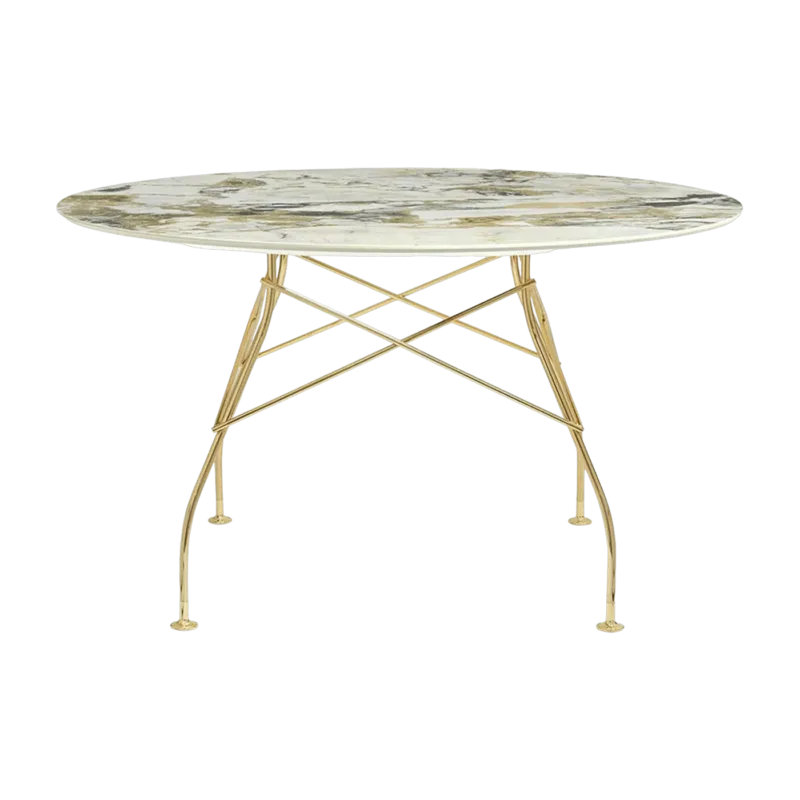Table à manger ronde effet marbre Symphonie et doré 128 cm Glossy - Kartell - The Cool Republic