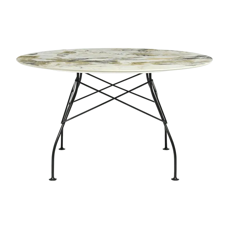 Table à manger ronde effet marbre Symphonie et noir 128 cm Glossy - Kartell - The Cool Republic