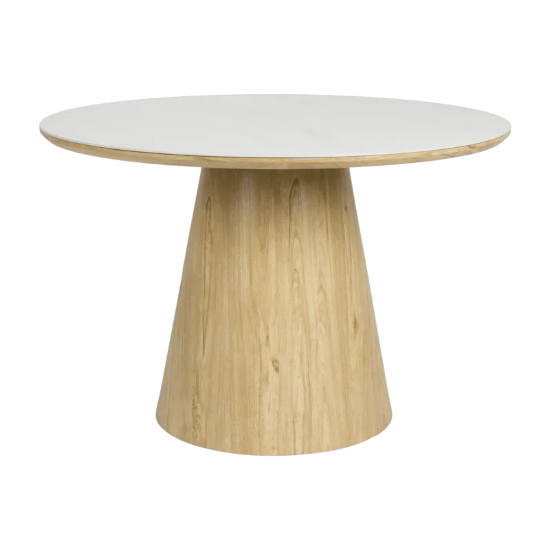 Table à manger ronde en bois de chêne naturel et pierre blanche 115cm Octave - The Cool Republic - The Cool Republic
