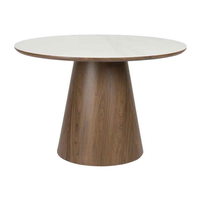 Table à manger ronde en bois de noyer et pierre blanche 115cm Octave - The Cool Republic - The Cool Republic