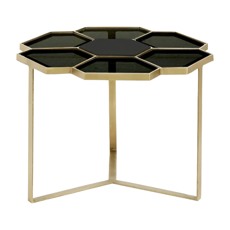 Table basse en acier doré et verre noir 60 cm Flower - Nordal - The Cool Republic