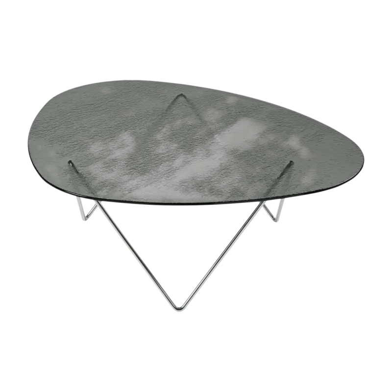 Table basse en verre structuré fumé et acier chromé 106cm Pedrera - Gubi - The Cool Republic