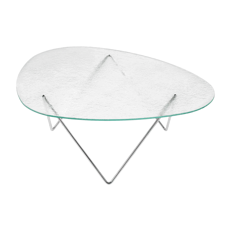 Table basse en verre structuré transparent et acier chromé 106cm Pedrera - Gubi - The Cool Republic