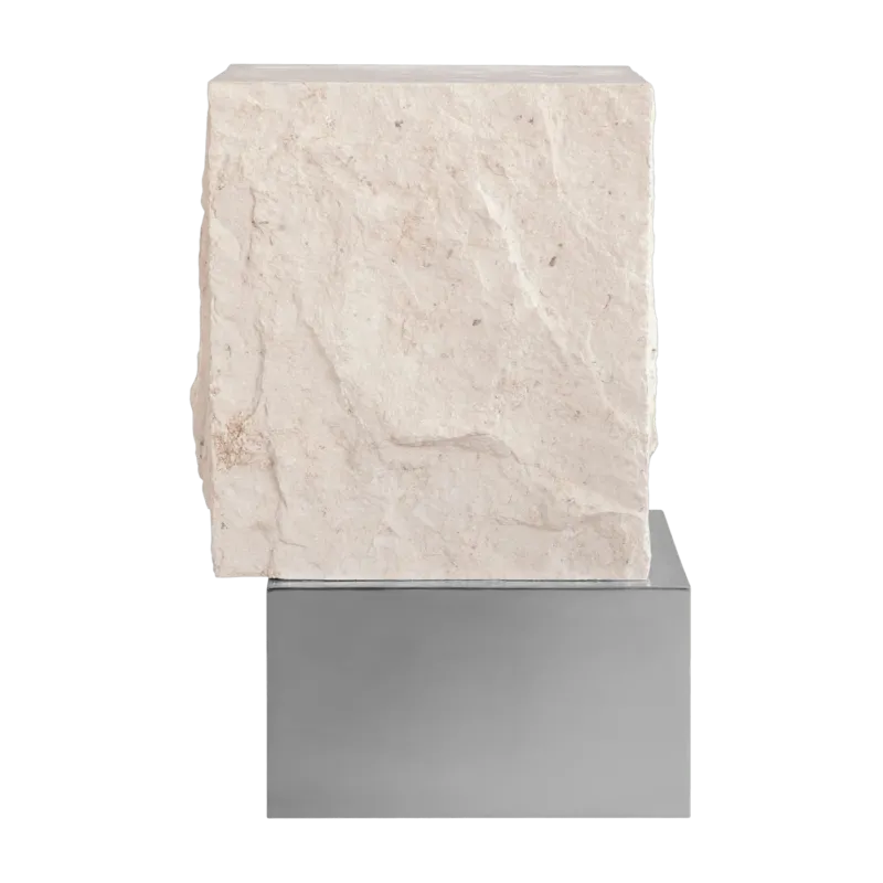 Table d'appoint en calcaire et acier chromé 33x32x50cm Temple - 101 COPENHAGEN - The Cool Republic