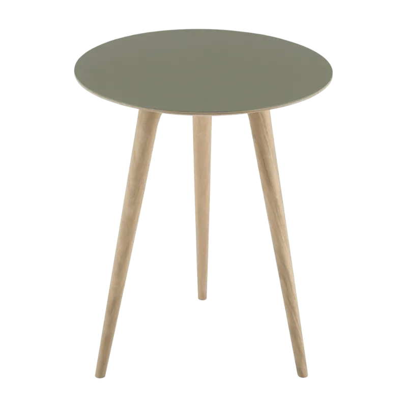 Table d'appoint ronde en chêne et plateau en linoléum olive foncé 45 cm Arp - Gazzda - The Cool Republic