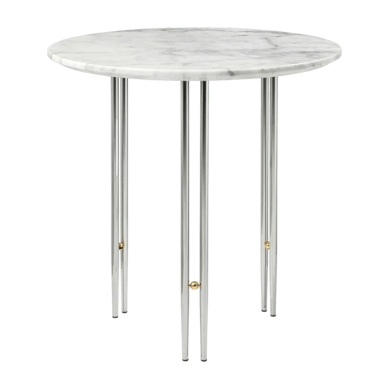 Table d'appoint ronde en marbre blanc et base chromée 50 cm IOI - Gubi - The Cool Republic